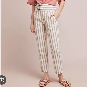 Anthropologie Oasis Beige and White Striped Cropped Pants
